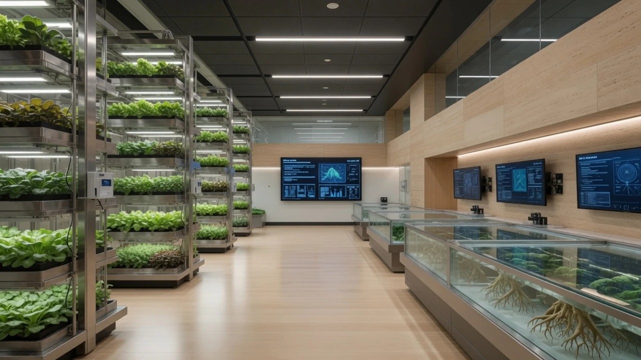 Inside a USARA controlled-environment growing facility.
